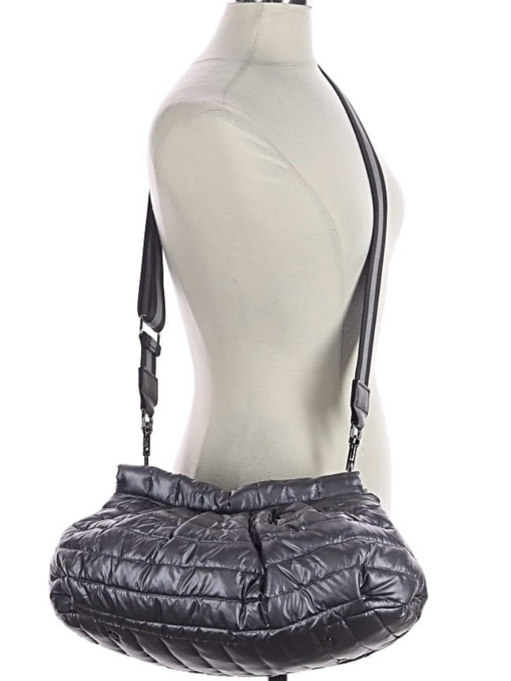 THINK ROLYN Carrington Gunmetal Metallic Quilted Nylon Crossbody Bag